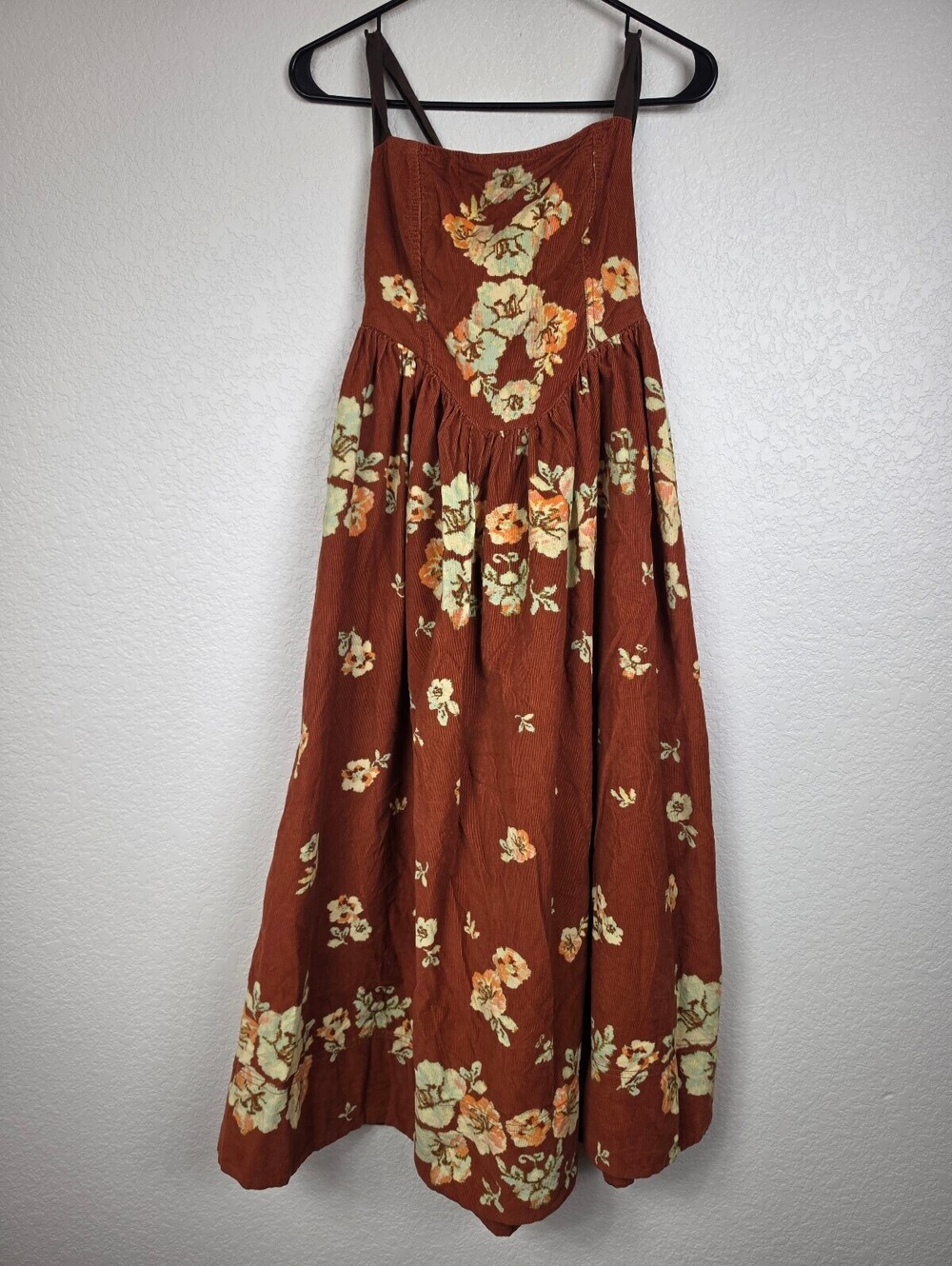 Free People Floral Corduroy Maxi Dress Brown